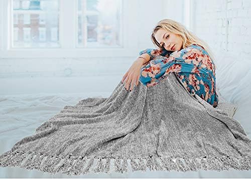 Pavilia Chenille Pringe Fringe שמיכה | זריקת סריגה דקורטיבית מרקמת קטיפית למיטת ספה ספה | זריקה סרוגה קלה